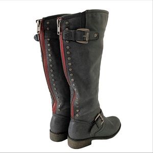 Steve Madden grey red zipper stud boots. Size 8